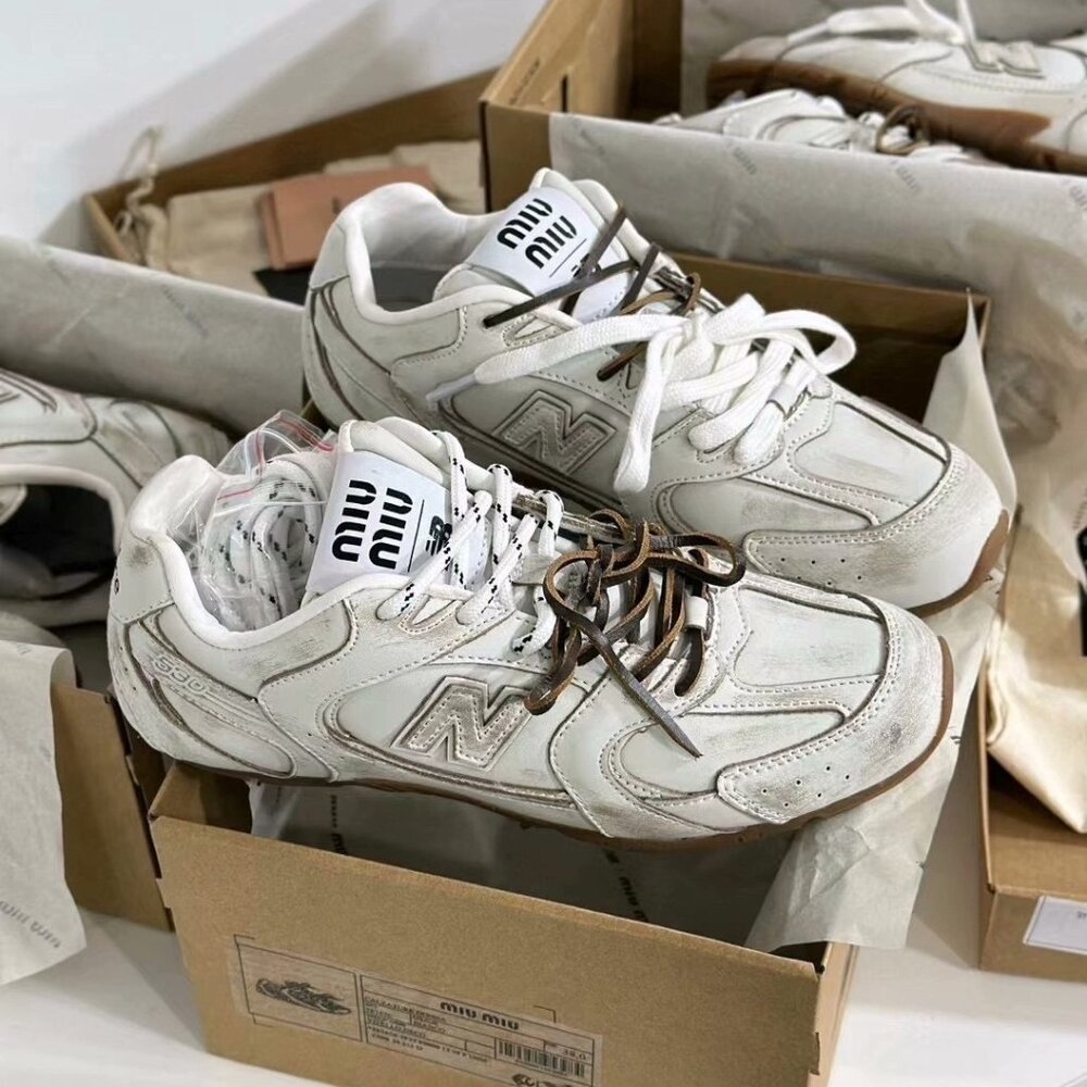 Miu Miu White and Brown Sneakers